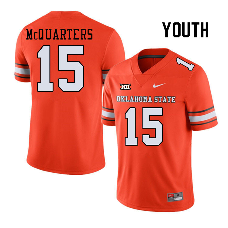 Youth #15 Rylan McQuarters Oklahoma State Cowboys College Football Jerseys Stitched-Alternate Orange - Click Image to Close